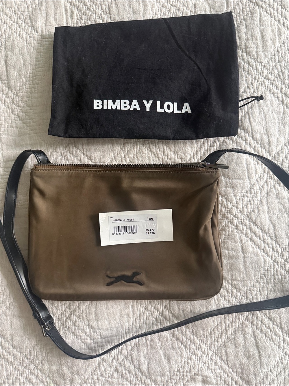 BIMBA Y LOLA Dark Olive Crossbody Bag with Two Zippers Two Compartments